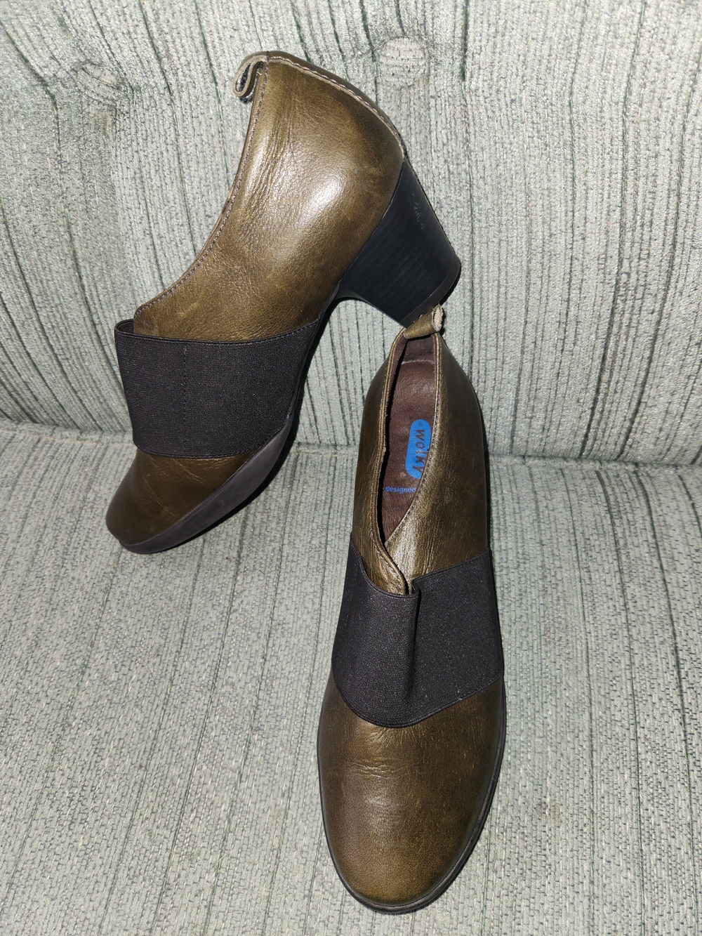 🍉Wolky Olive Green Slip-On Heeled Loafers with Black Elastic Band